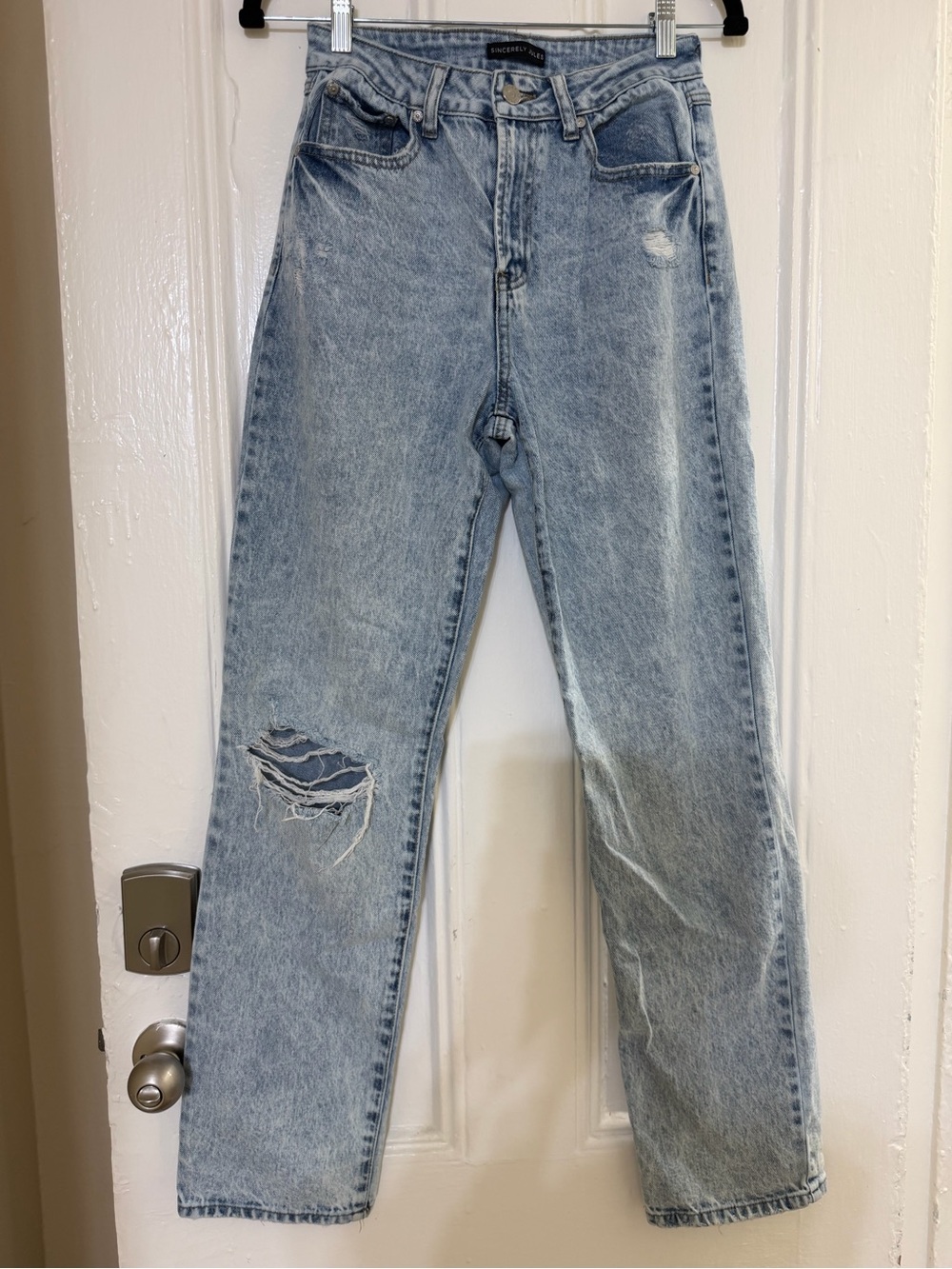 Sincerly Jules Light Blue Distressed Straight Leg Jeans